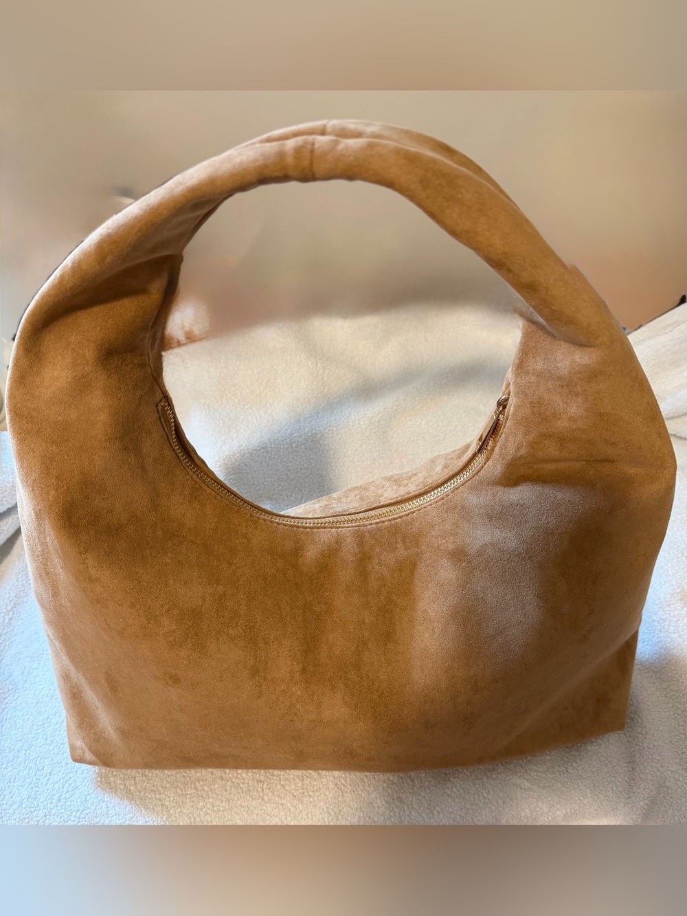 a new day Suede Hobo Shoulder Bag in Camel